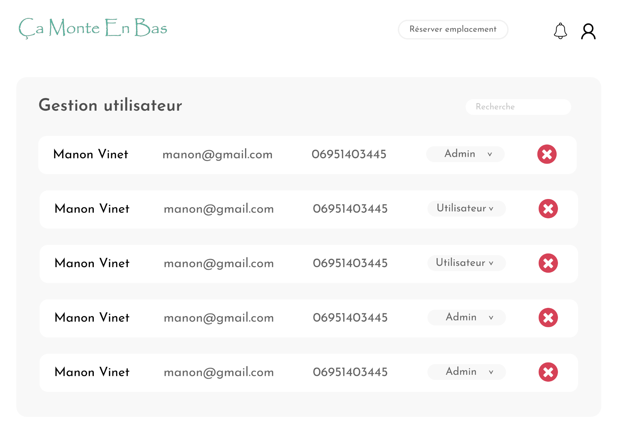 Maquette - Liste des utilisateurs