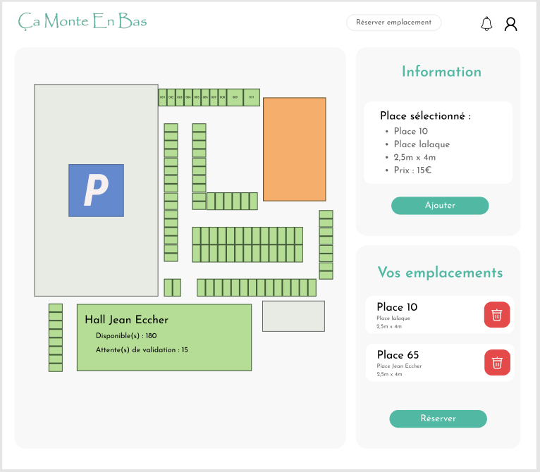 Maquette - Interface principale de réservation
