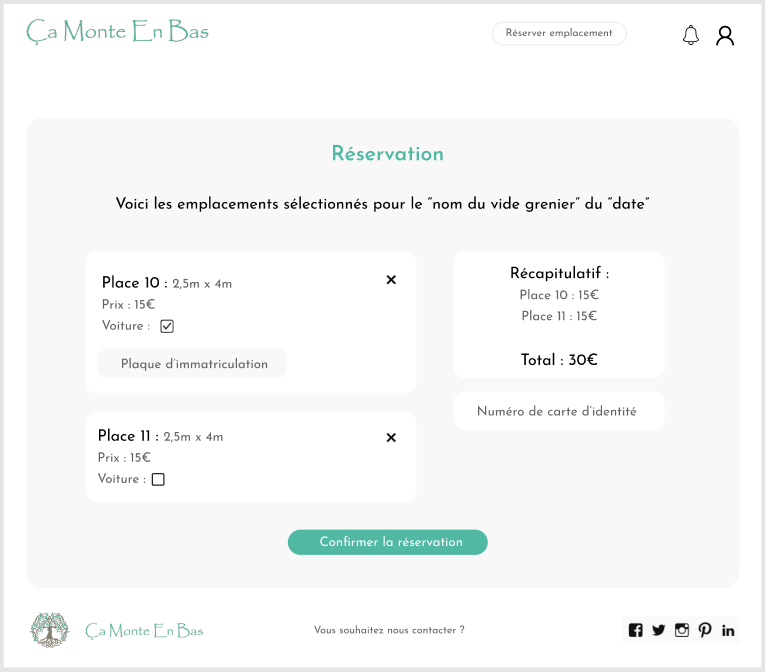 Maquette - Récapitulatif de la réservation