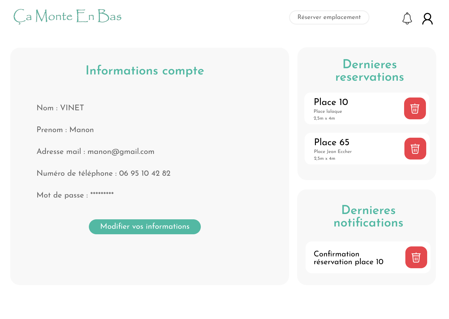 Maquette - Espace personnel