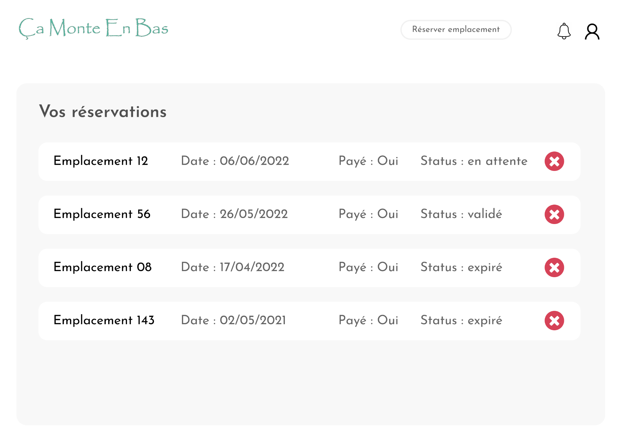 Maquette - Récapitulatif de la réservation