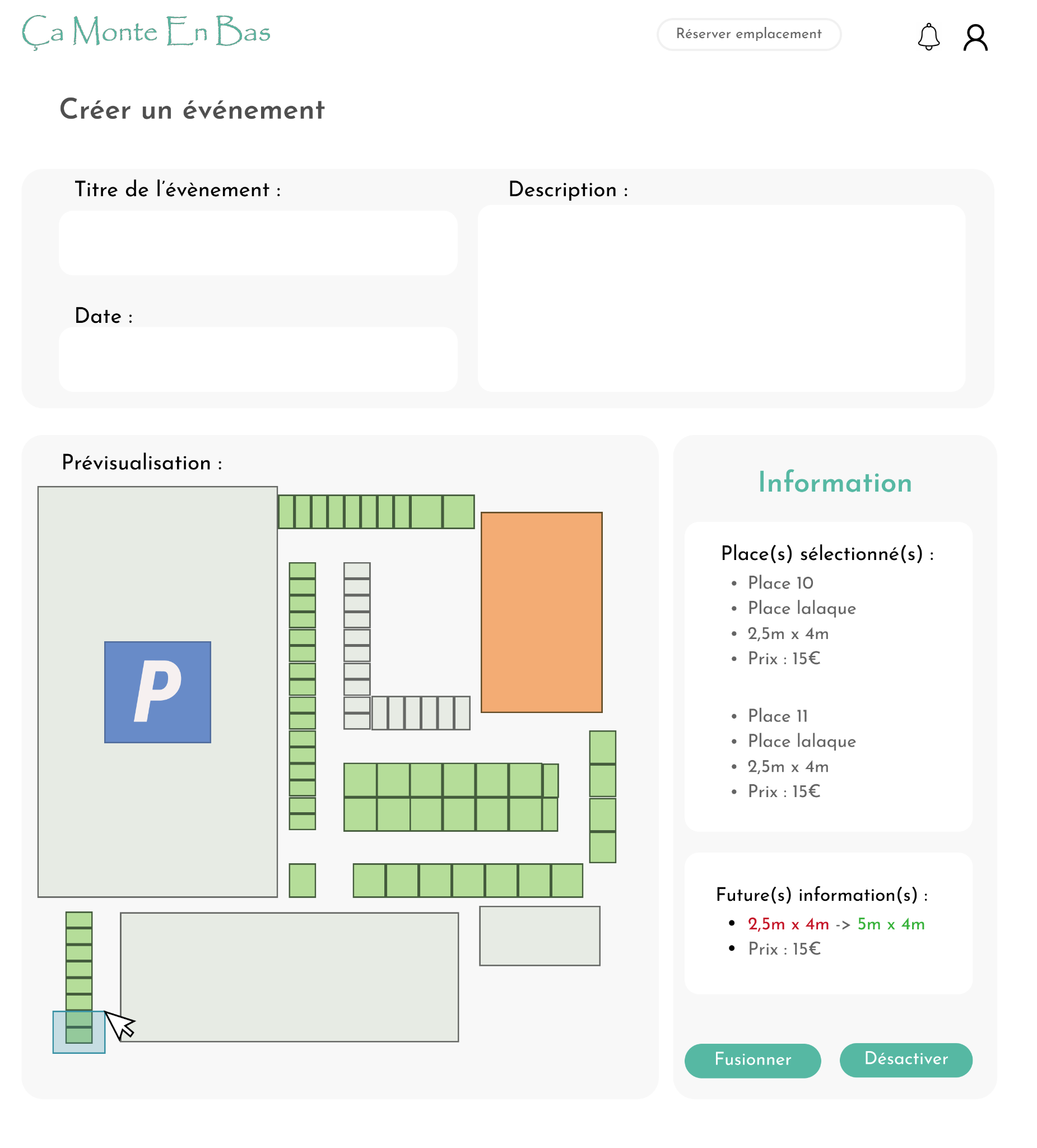 Maquette - Éditeur d’événement (création / modification de plan)
